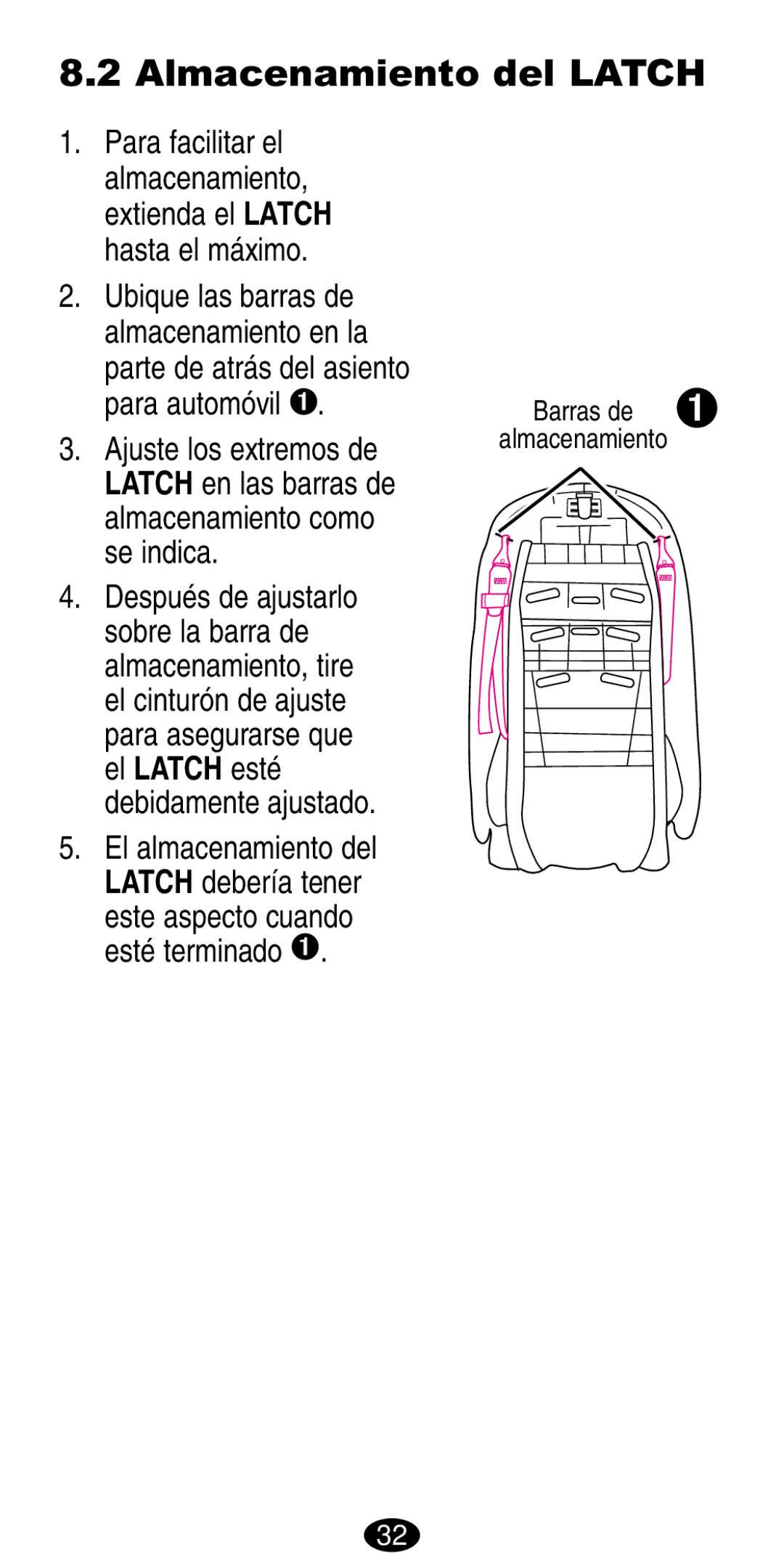 Graco 8486, 8490 manual Almacenamiento del Latch 