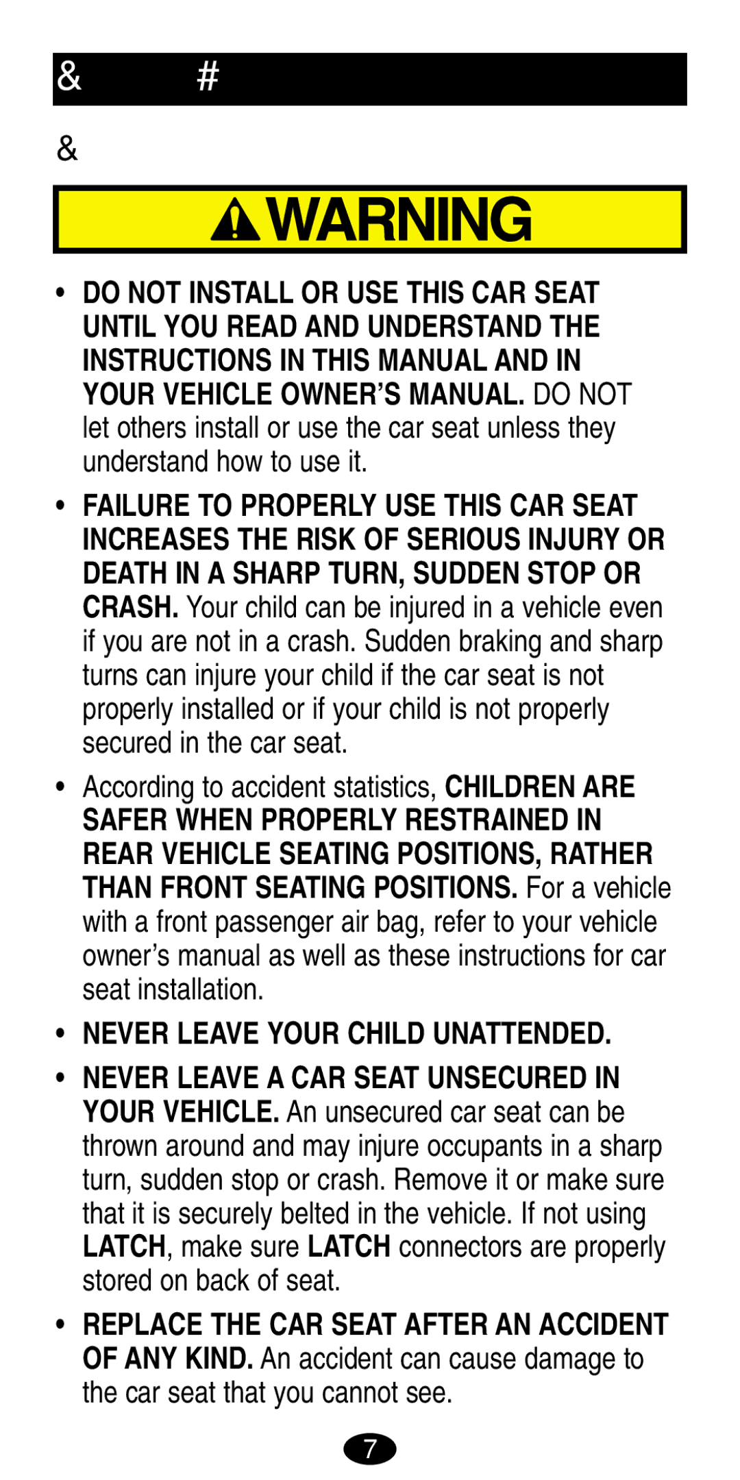 Graco 8486, 8490 manual Important Information, Never Leave Your Child Unattended 