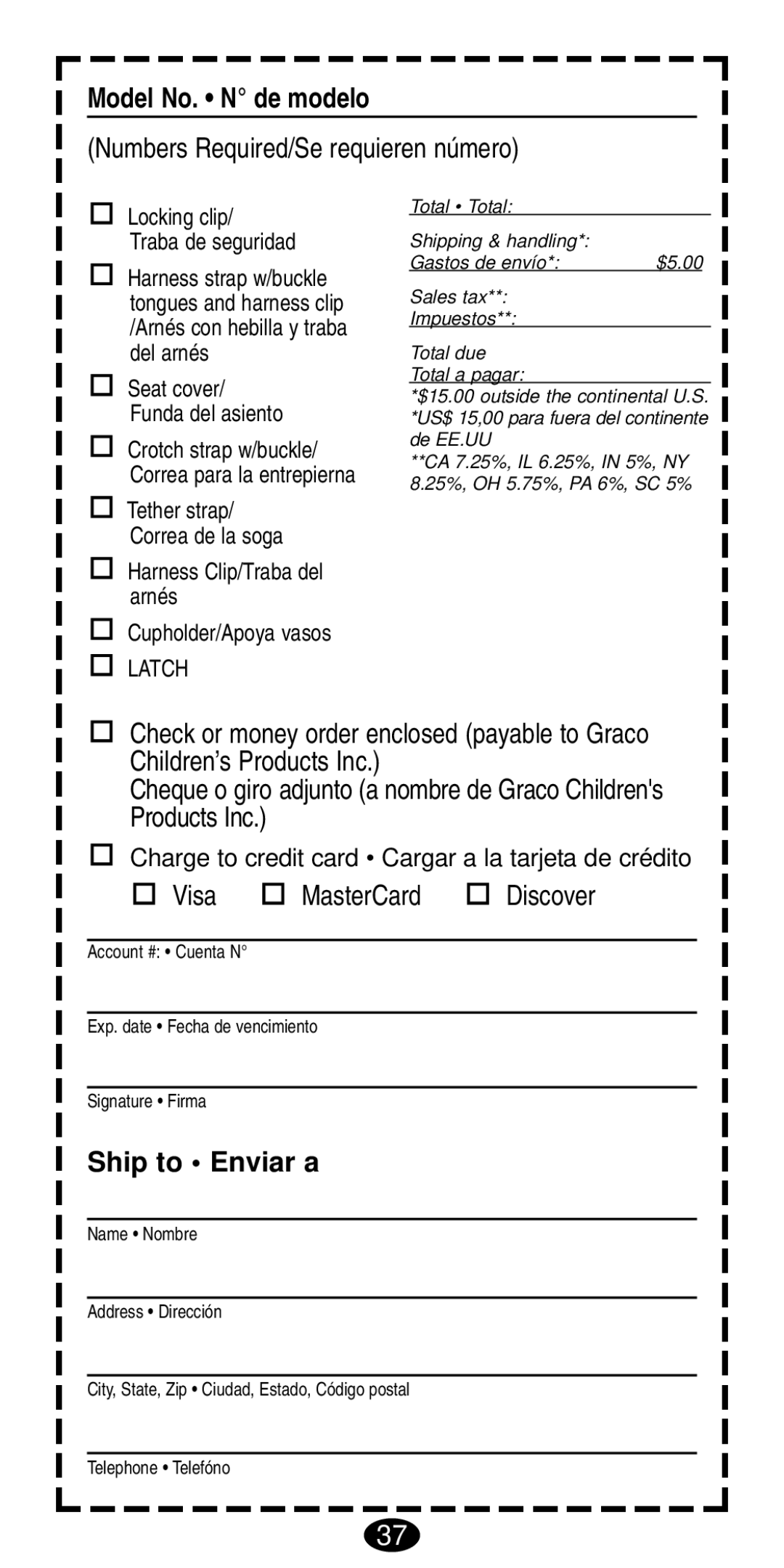 Graco 8490, 8486 manual Model No. N de modelo, Ship to Enviar a 