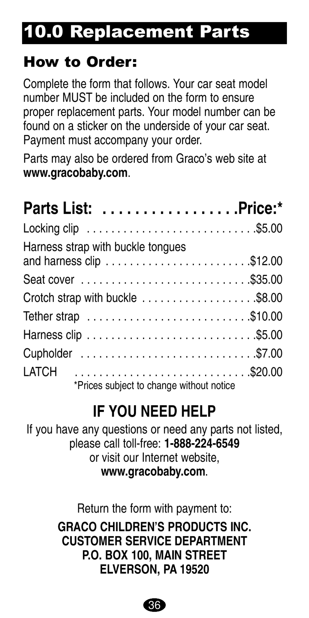 Graco 8490, 8486 manual Replacement Parts, Parts List . . . . . . . . . . . . . . . . .Price, If You Need Help, How to Order 