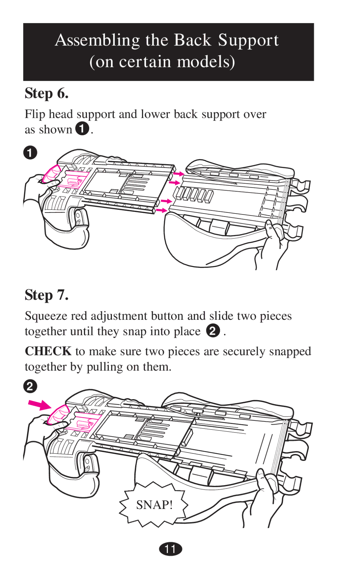 Graco 8498, 8493, 8491, 8496, 8495, 8497 owner manual Assembling the Back Support on certain models 