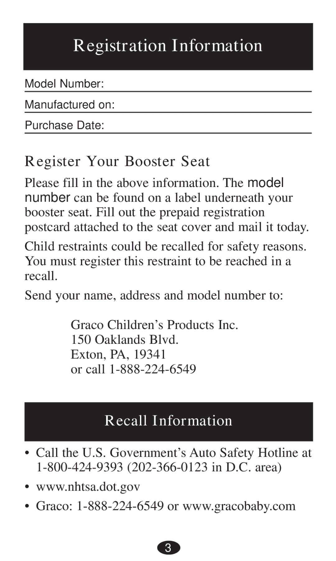 Graco 8495, 8493, 8491, 8496, 8497, 8498 owner manual Registration Information, Register Your Booster Seat 