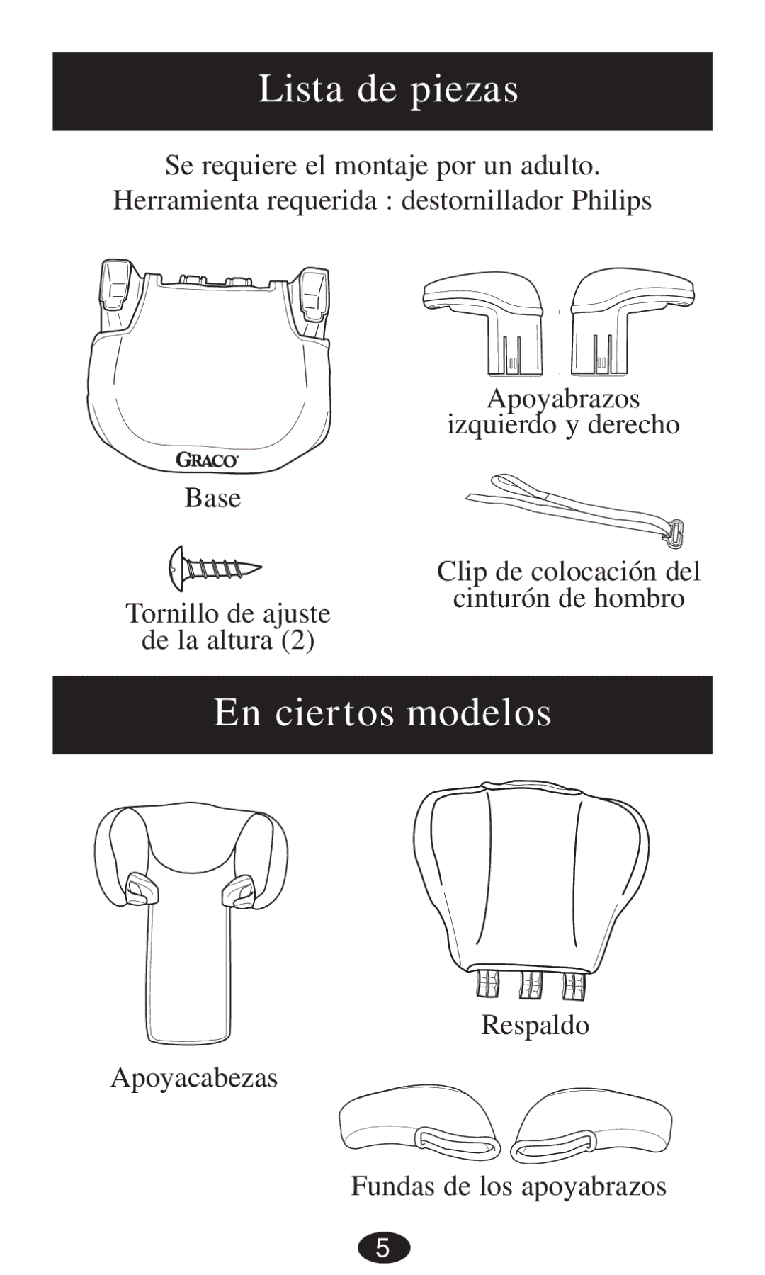 Graco 8491, 8493, 8496, 8495, 8497, 8498 owner manual Lista de piezas, En ciertos modelos 