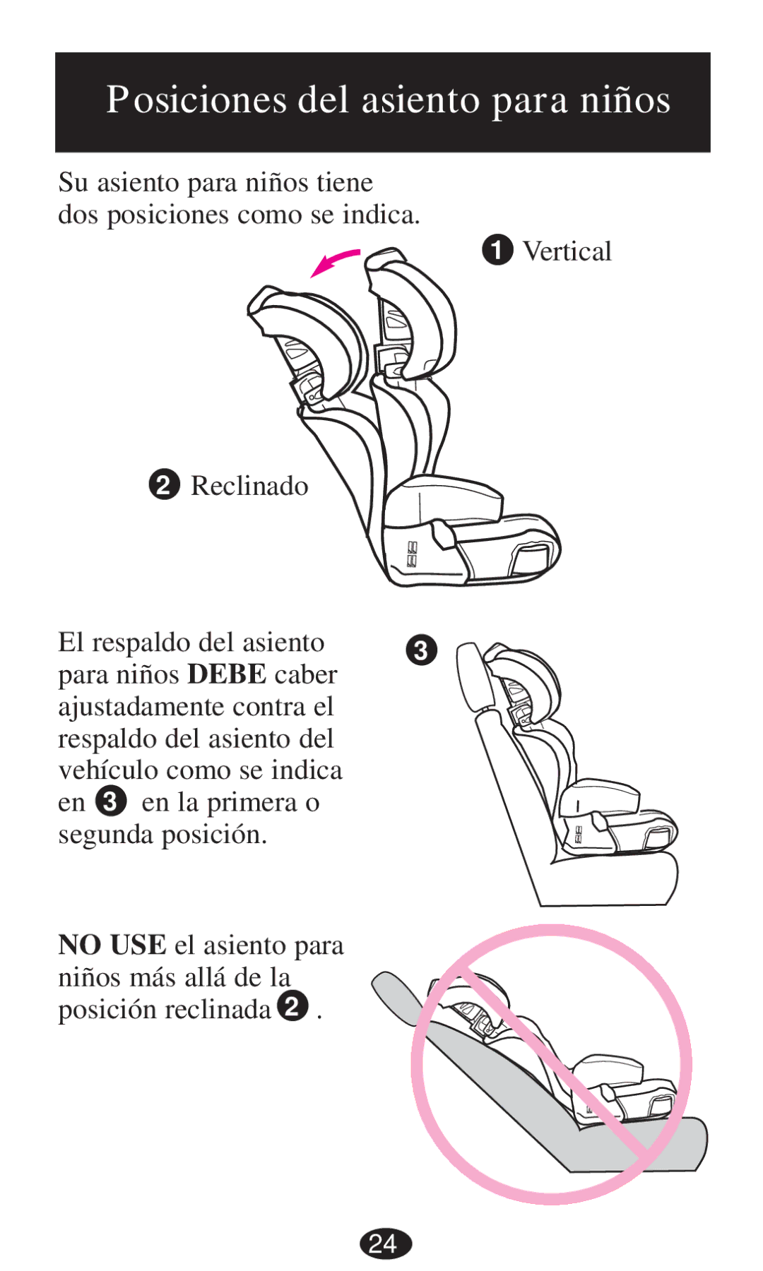 Graco 8496, 8493, 8491, 8495, 8497, 8498 owner manual Posiciones del asiento para niños 