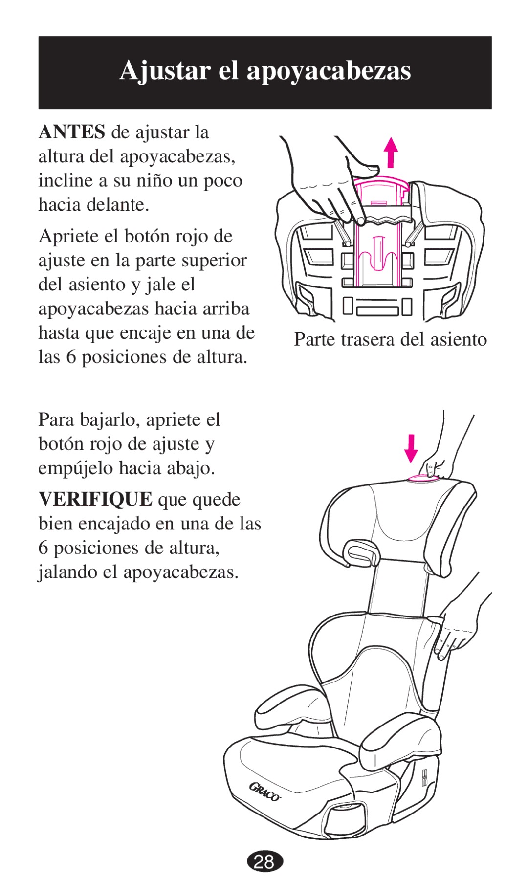 Graco 8493, 8491, 8496, 8495, 8497, 8498 owner manual Ajustar el apoyacabezas 