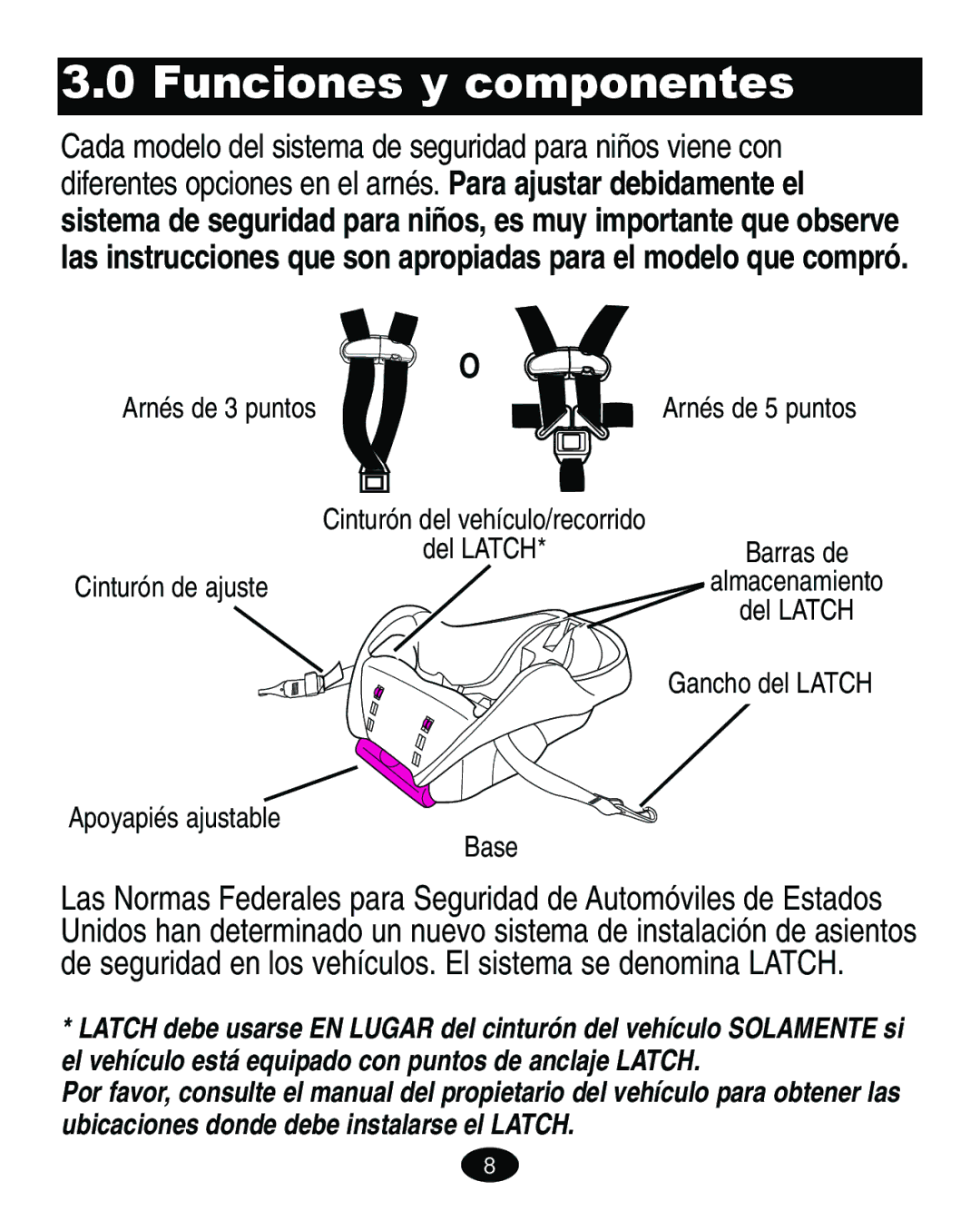 Graco 8603COR manual Funciones y componentes, Apoyapiés ajustable Base 