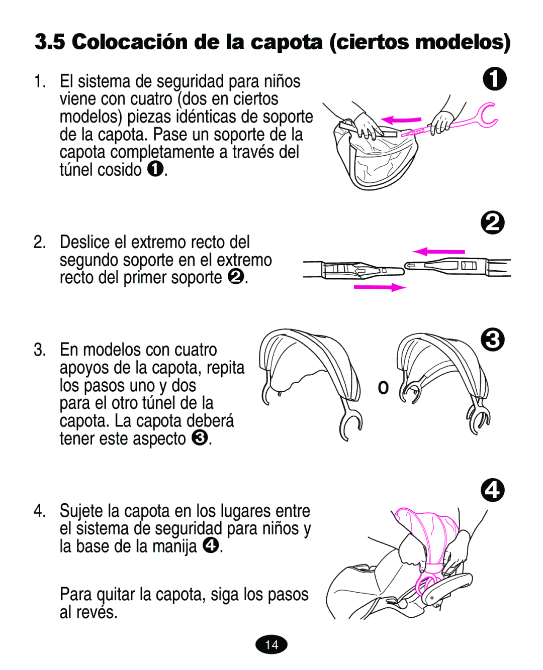 Graco 8603COR manual Colocación de la capota ciertos modelos 