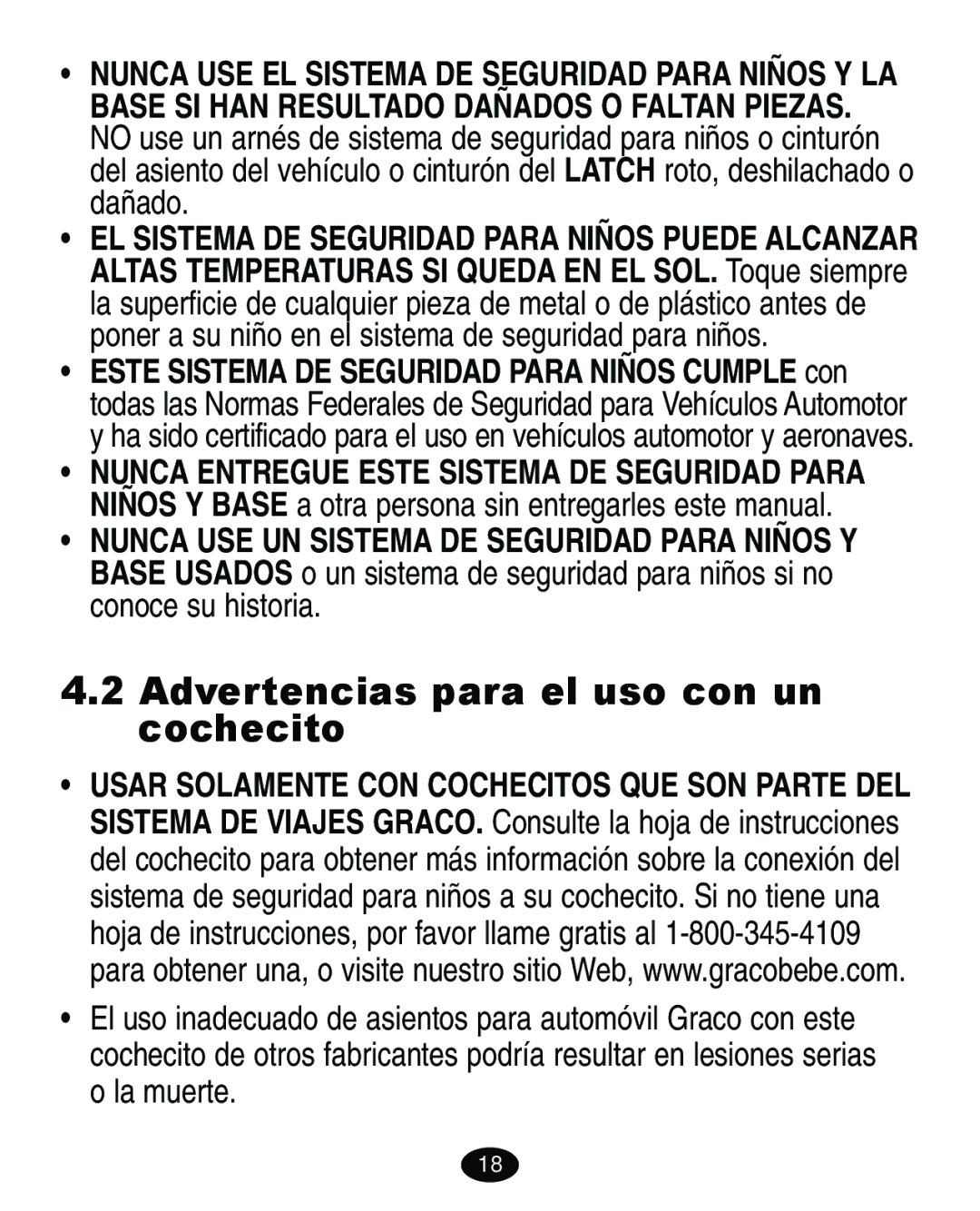 Graco 8603COR manual Advertencias para el uso con un cochecito 