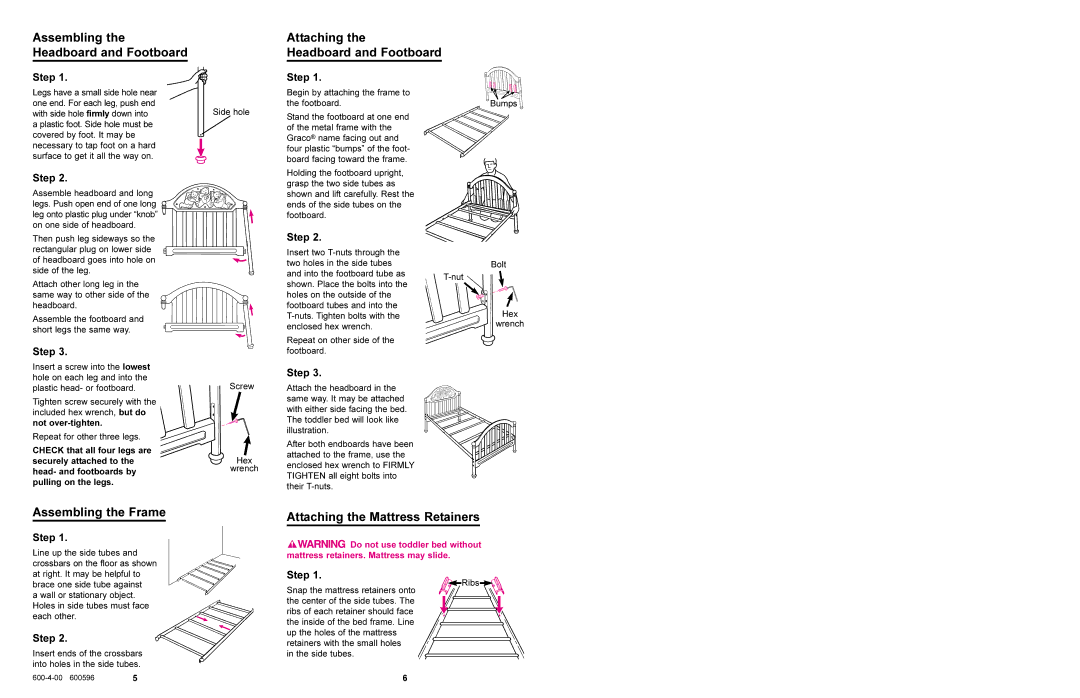 Graco 8824 manual Assembling Headboard and Footboard, Assembling the Frame, Attaching Headboard and Footboard, Step 