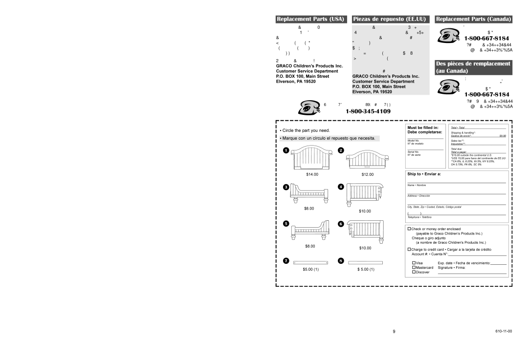 Graco 8840 manual Des pièces de remplacement au Canada, Must be filled in Debe completarse 