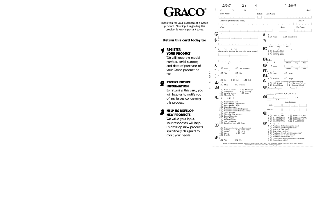 Graco 8840 manual Return this card today to 