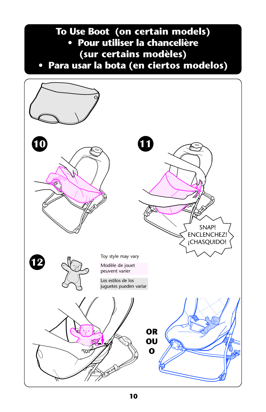 Graco 8970COT manual To Use Boot on certain models, Para usar la bota en ciertos modelos 