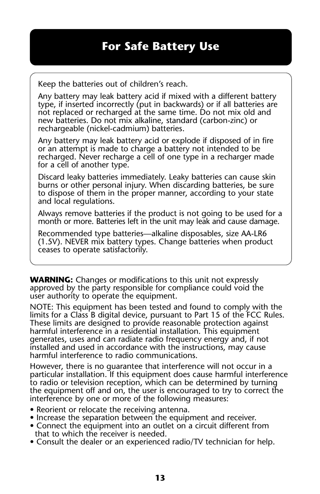 Graco 8970COT manual For Safe Battery Use 