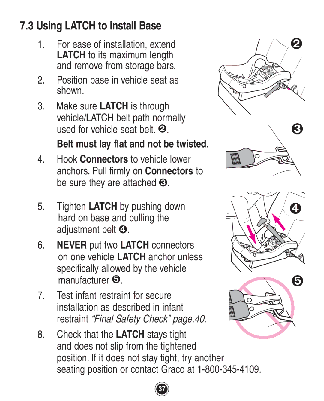 Graco 8A12BKR owner manual Position base in vehicle seat as shown, Belt must lay flat and not be twisted 