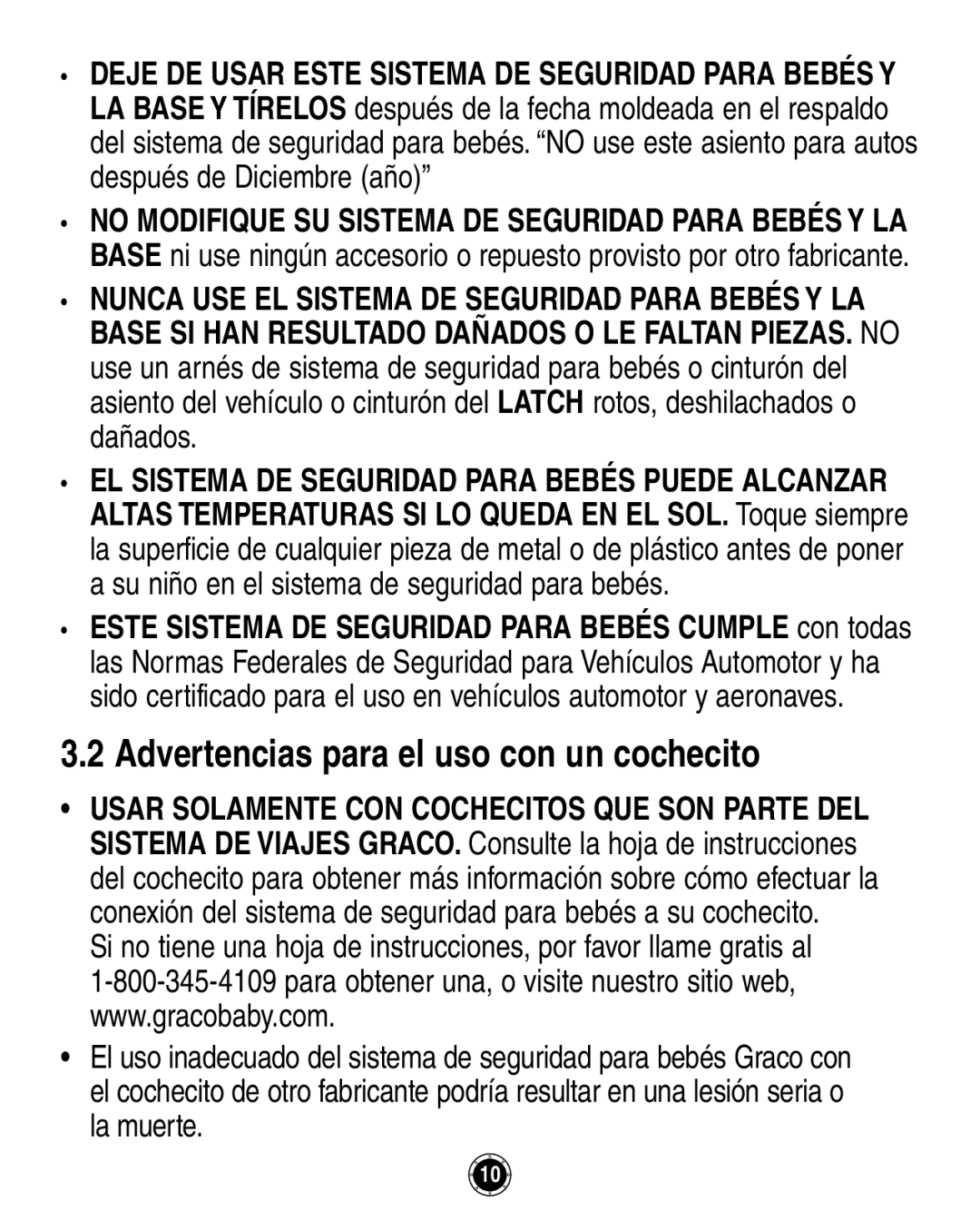 Graco 8A12BKR owner manual Advertencias para el uso con un cochecito 