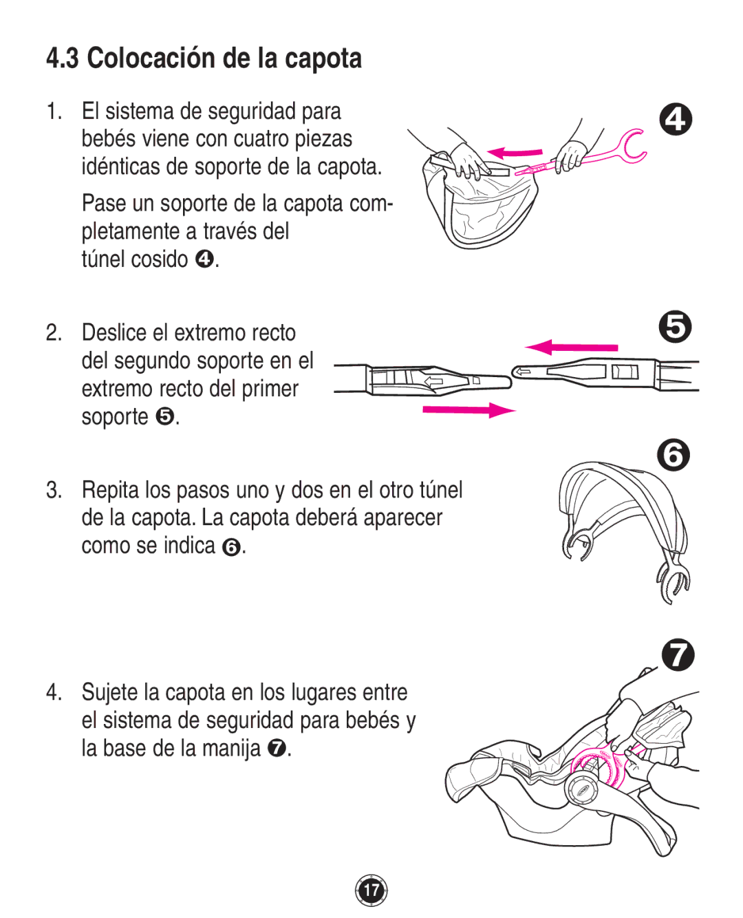 Graco 8A12BKR owner manual Colocación de la capota 