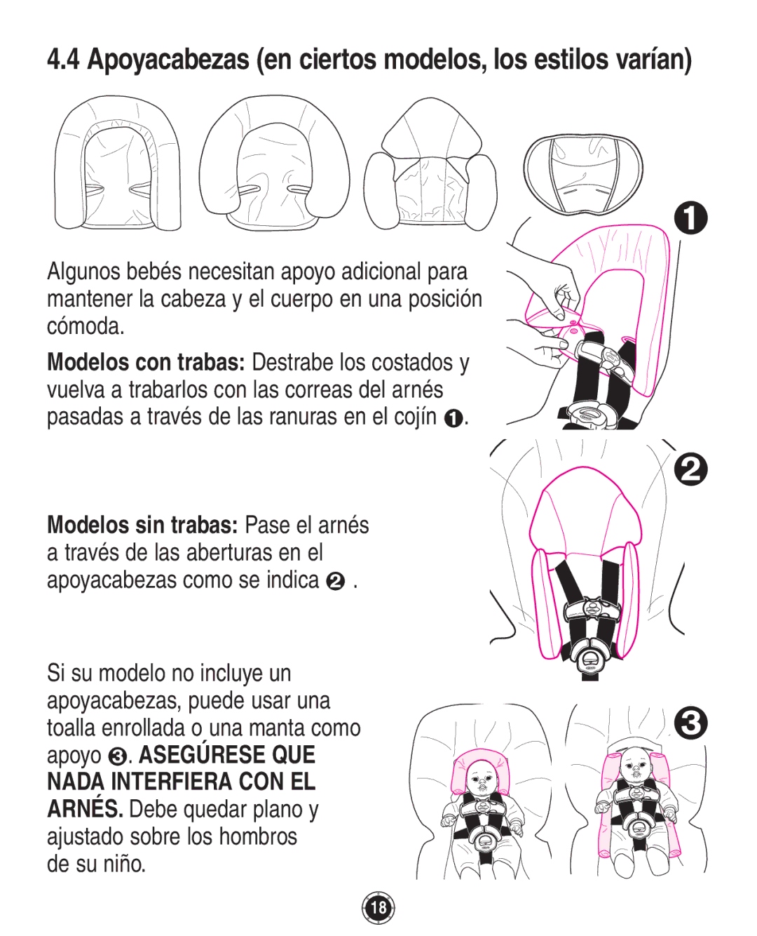 Graco 8A12BKR owner manual Apoyacabezasen ciertos modelos, los estilos varían 