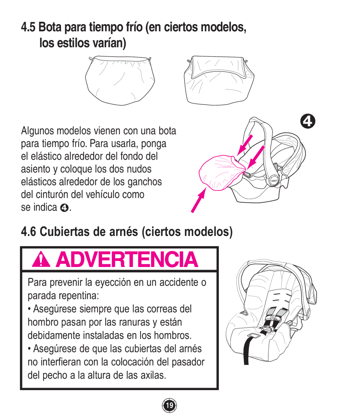 Graco 8A12BKR owner manual Cubiertas de arnés ciertos modelos 