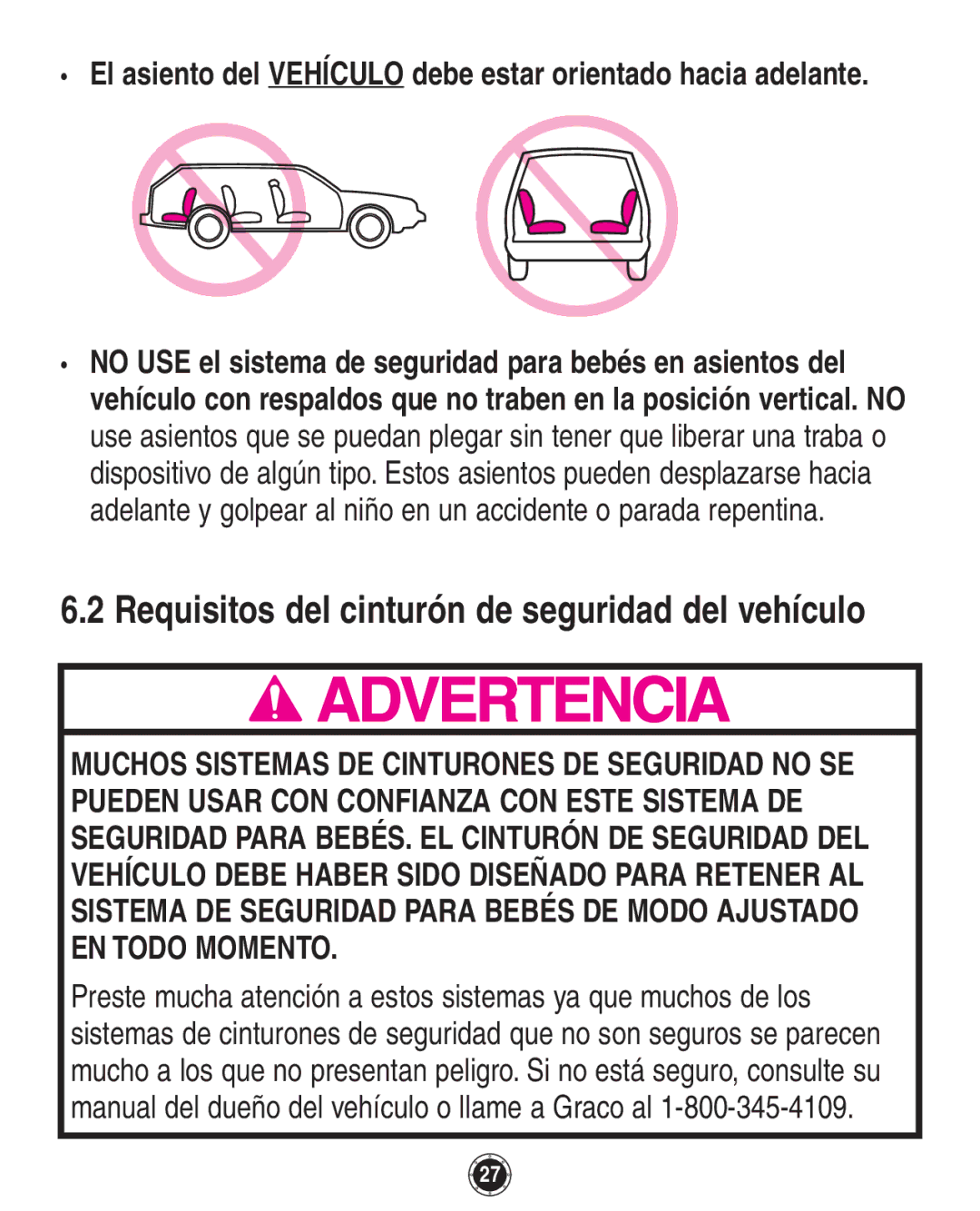 Graco 8A12BKR owner manual Requisitos del cinturón de seguridad del vehículo 