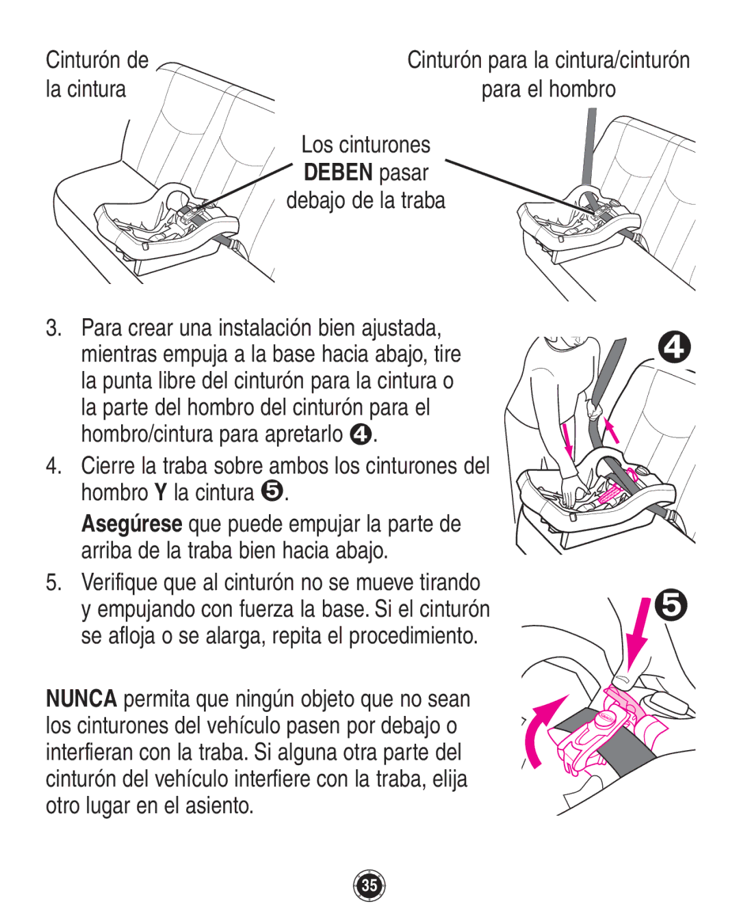 Graco 8A12BKR owner manual Los cinturones, Deben pasar, Debajo de la traba 