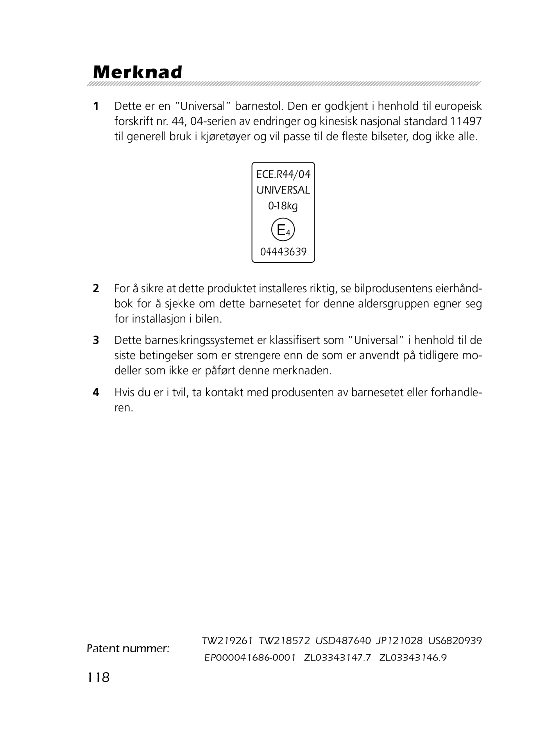 Graco 8H98 owner manual Merknad, 118 