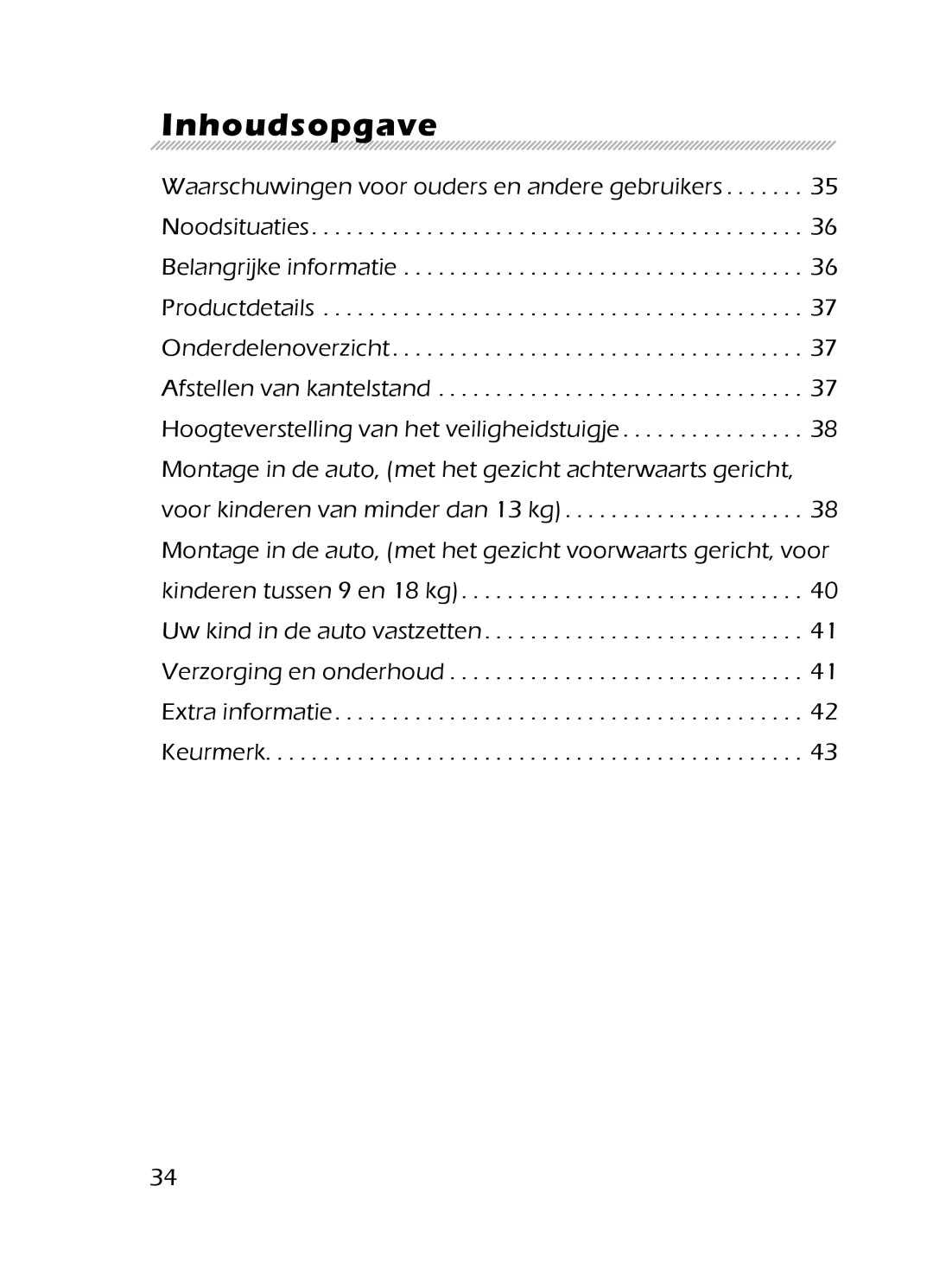 Graco 8H98 owner manual Inhoudsopgave 