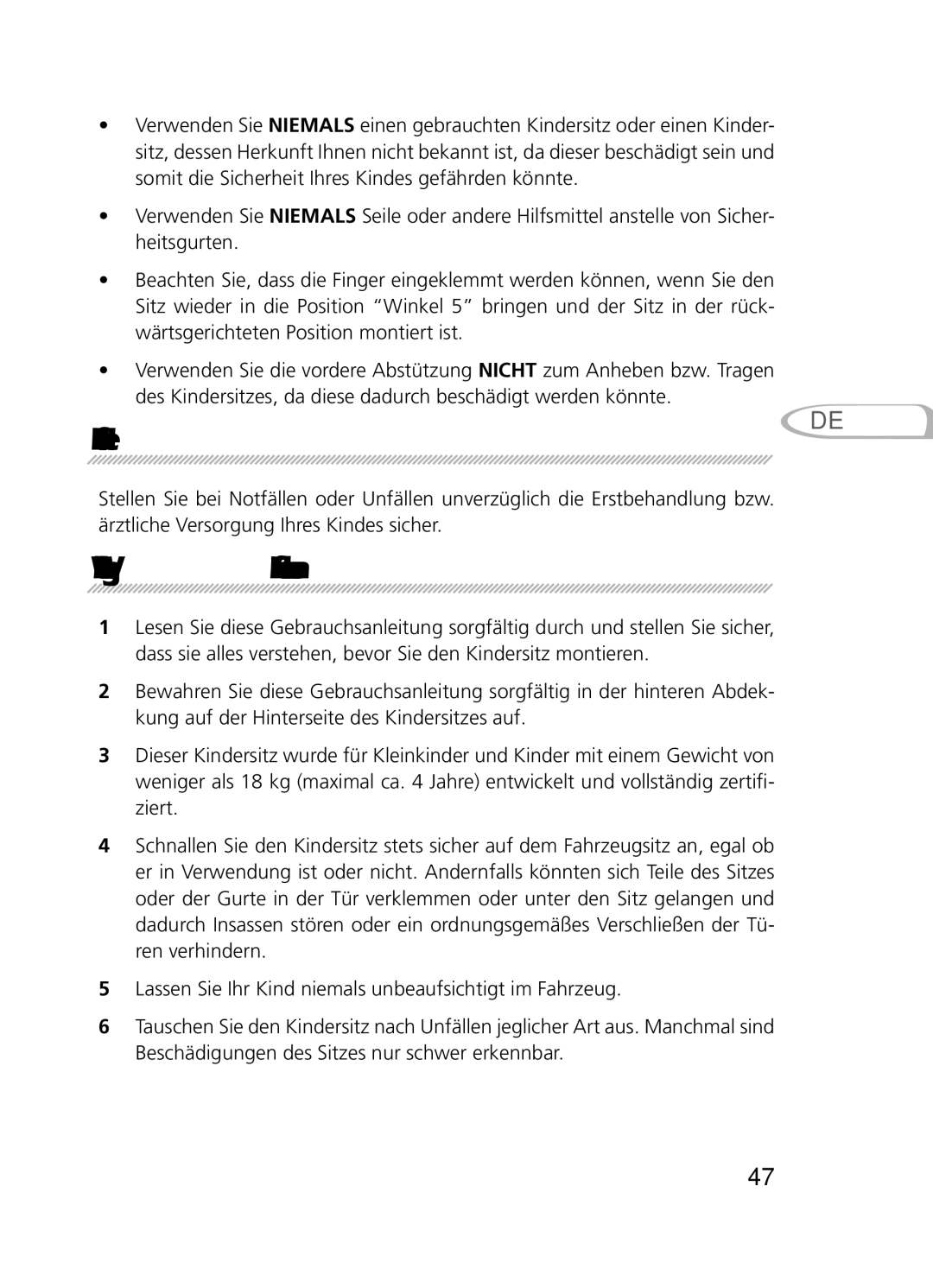 Graco 8H98 owner manual Notfälle, Wichtige Informationen 