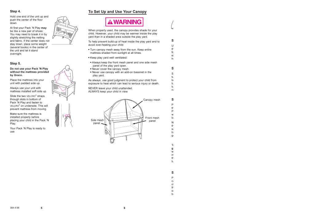 Graco 9747, 9047 manual To Set Up and Use Your Canopy 