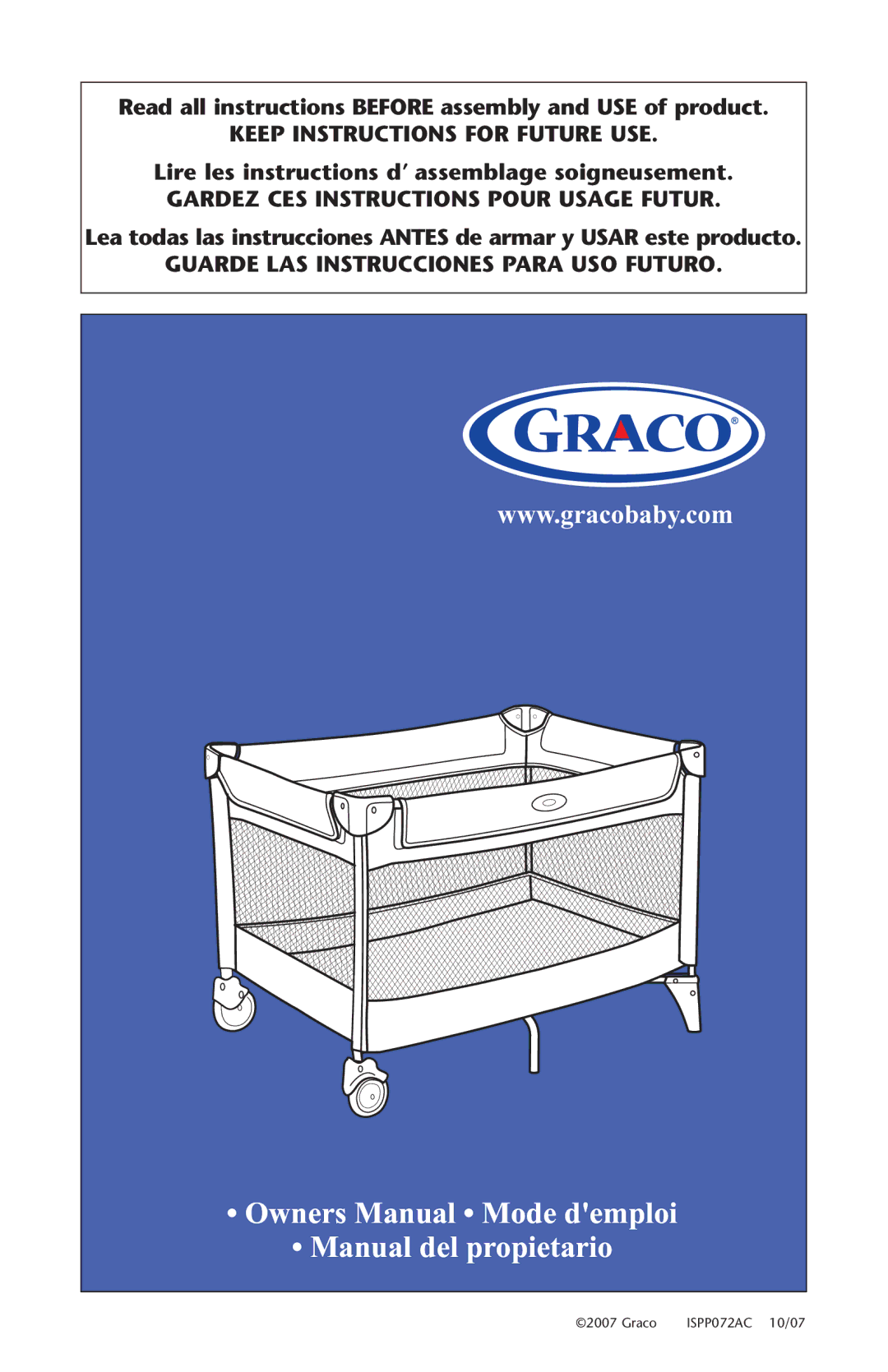 Graco 9342UNS, 9351PWC, 9351RSH owner manual Read all instructions Before assembly and USE of product 