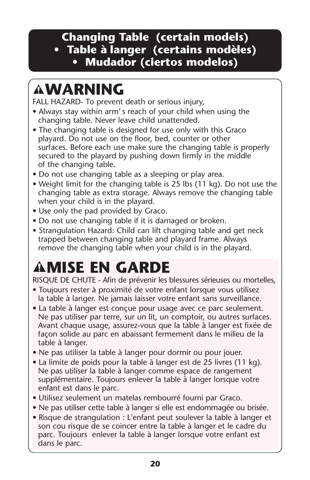 Graco 9351RSH, 9351PWC, 9342UNS owner manual Mise EN Garde 