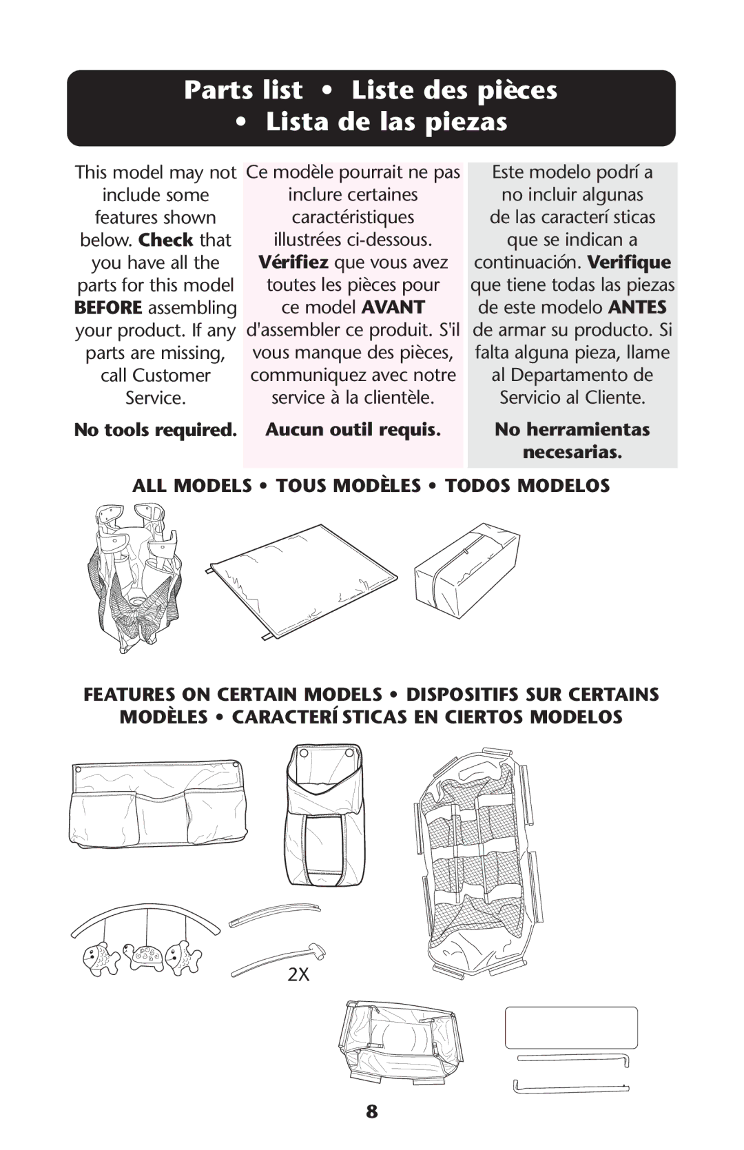 Graco 9351RSH Parts list Liste des pièces Lista de las piezas, No tools required Aucun outil requis No herramientas 