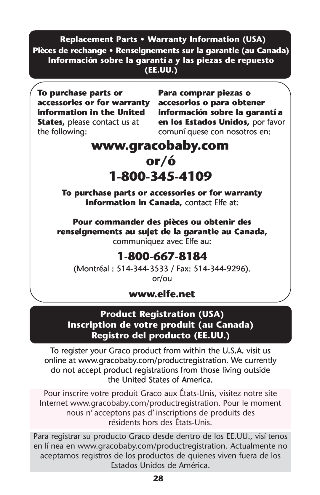 Graco 9342UNS, 9351PWC or/ó, Product Registration USA Inscription de votre produit au Canada, Registro del producto EE.UU 