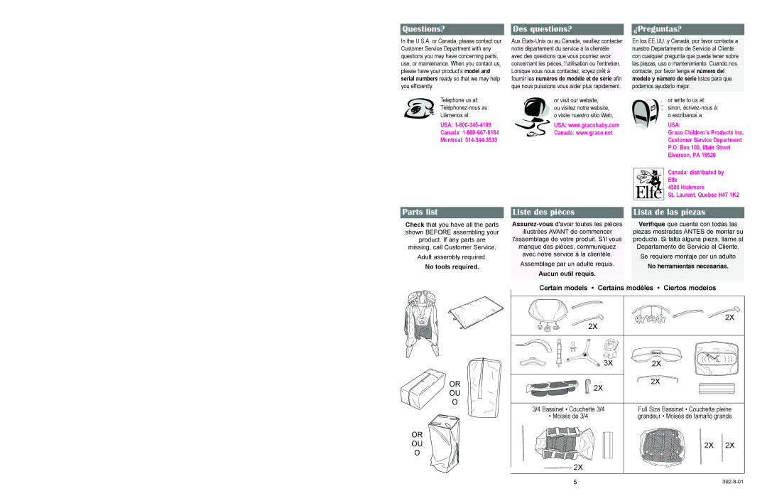 Graco 9500, 9400 owner manual Questions?, Parts list, Des questions?, Liste des pièces, ¿Preguntas?, Lista de las piezas 