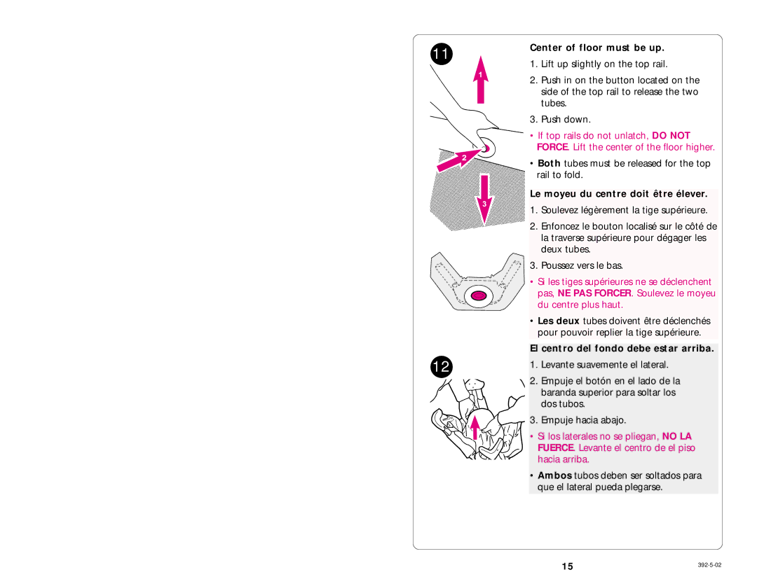 Graco 9415 manual Center of floor must be up 