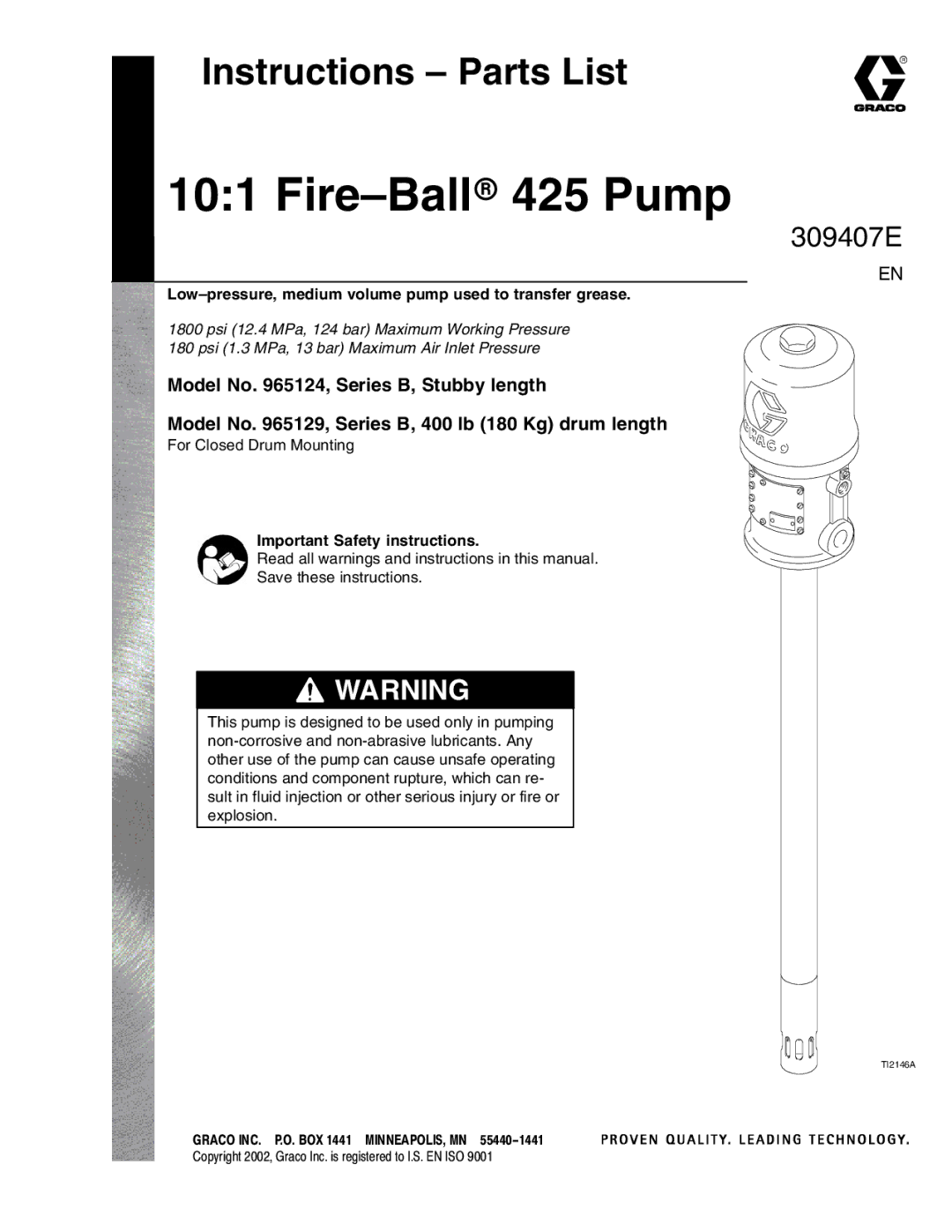 Graco 965129, 965124 important safety instructions Instructions Parts List, Important Safety instructions 