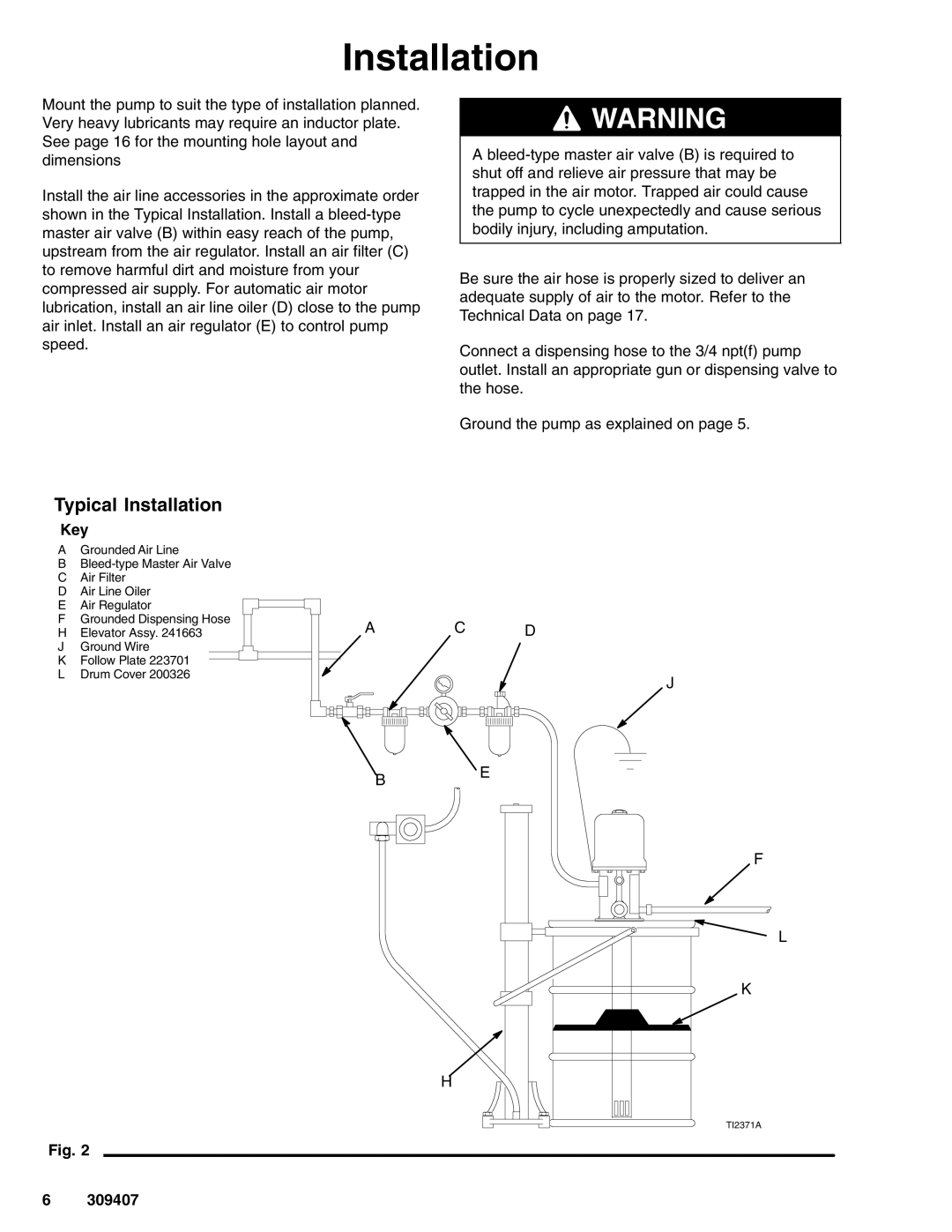 Graco 965124, 965129 important safety instructions Typical Installation, Key 