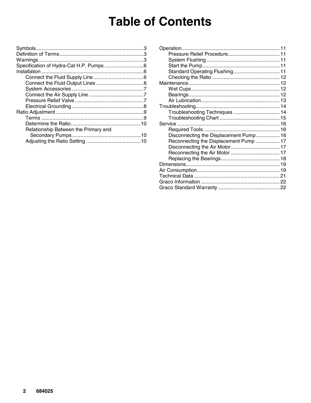 Graco 965481, 965477, 965478, 965479, 965466 manual Table of Contents 