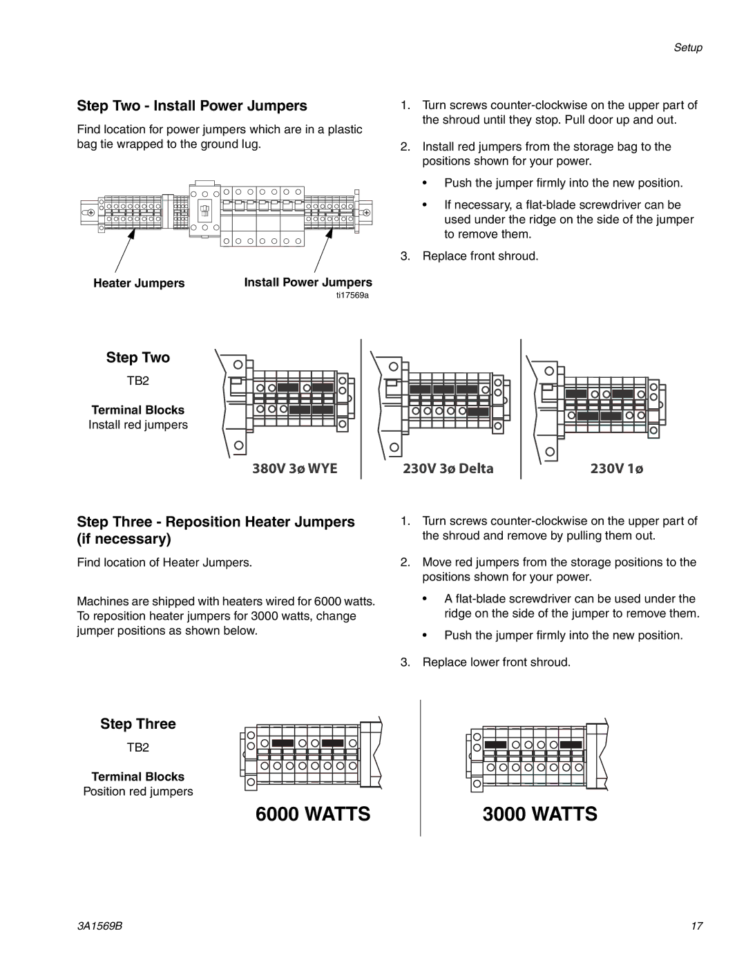 Graco A-25 important safety instructions Watts, Heater Jumpers, Terminal Blocks 