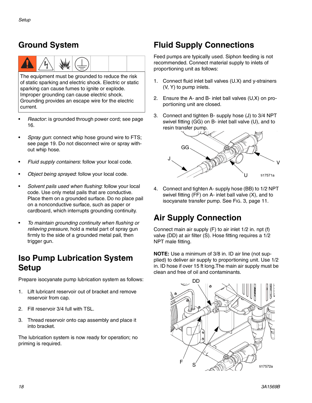 Graco A-25 Ground System Fluid Supply Connections, Iso Pump Lubrication System Setup, Air Supply Connection 