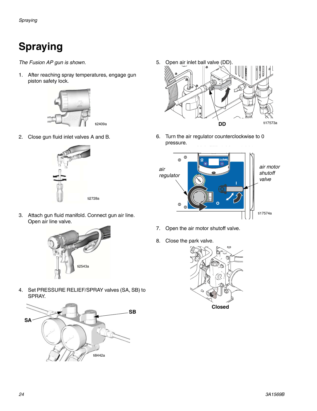 Graco A-25 important safety instructions Spraying, Closed 