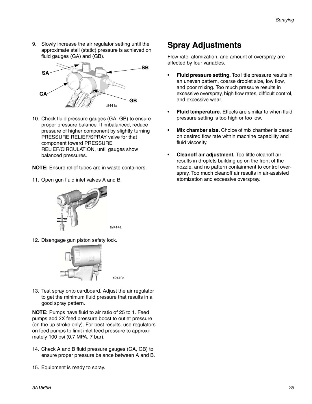 Graco A-25 important safety instructions Spray Adjustments, Sb Sa 