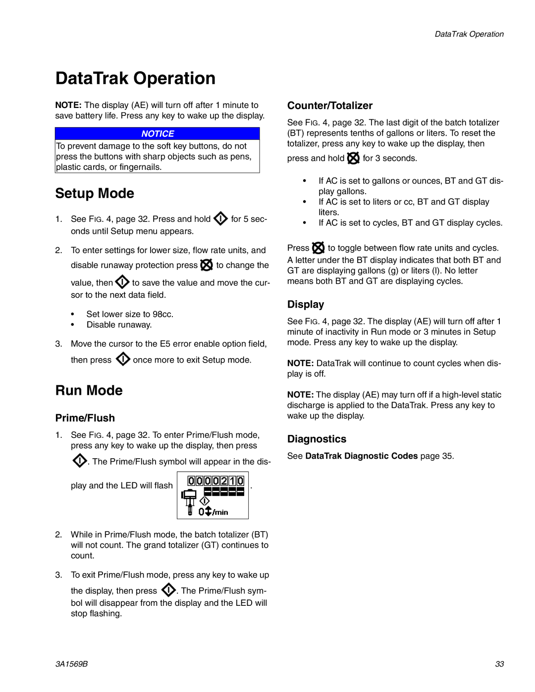 Graco A-25 important safety instructions DataTrak Operation, Setup Mode, Run Mode, See DataTrak Diagnostic Codes 