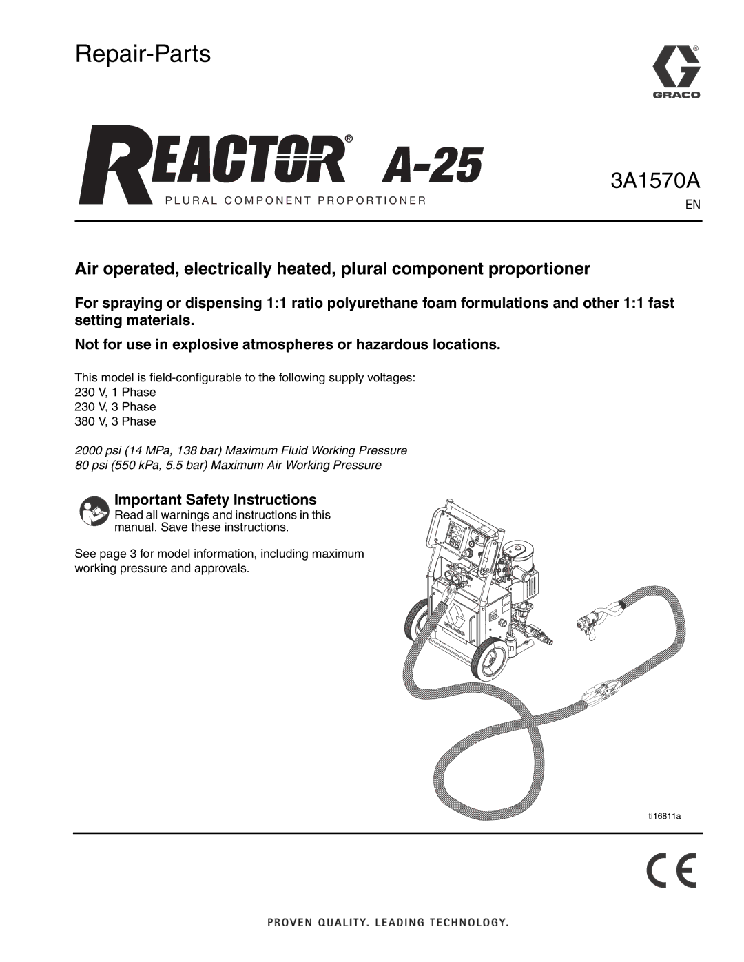 Graco A-25 important safety instructions Repair-Parts, Important Safety Instructions 