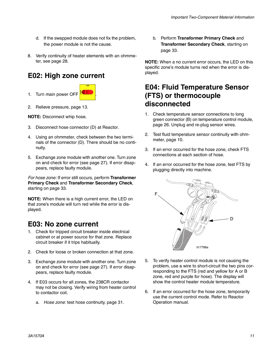 Graco A-25 important safety instructions E02 High zone current, E03 No zone current 