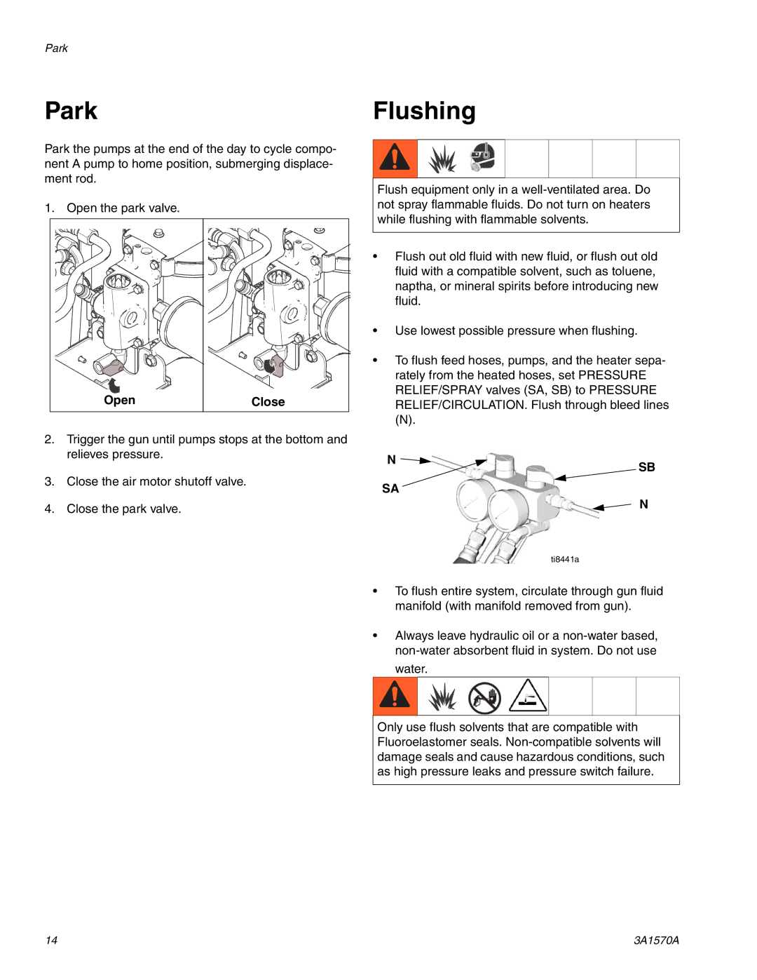 Graco A-25 important safety instructions ParkFlushing, Open Close 