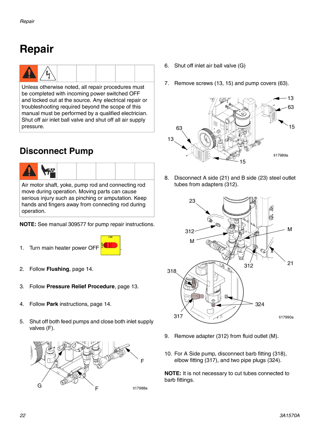 Graco A-25 important safety instructions Repair, Disconnect Pump, Follow Pressure Relief Procedure 