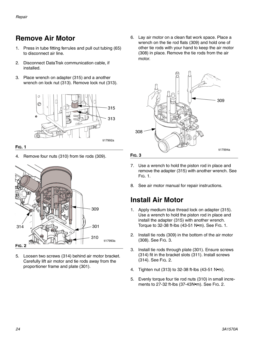 Graco A-25 important safety instructions Remove Air Motor, Install Air Motor 