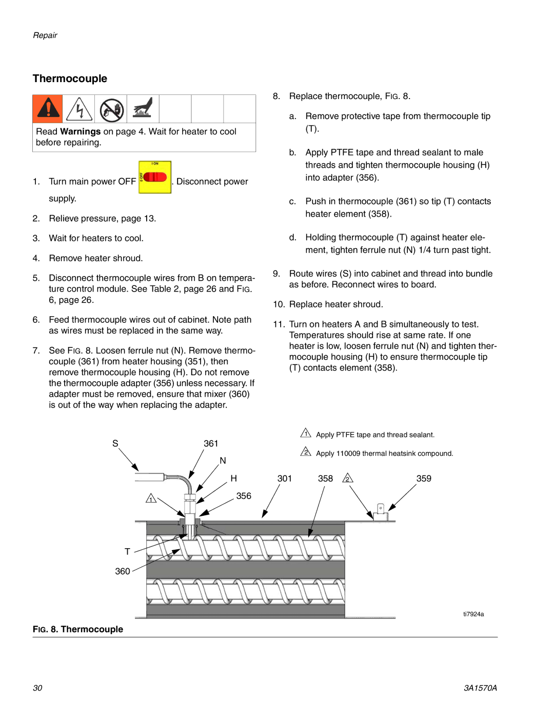 Graco A-25 important safety instructions Thermocouple 