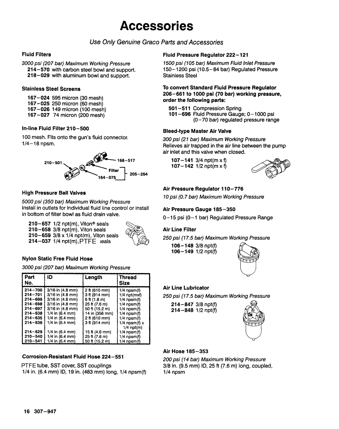 Graco AA2000 manual Accessories 