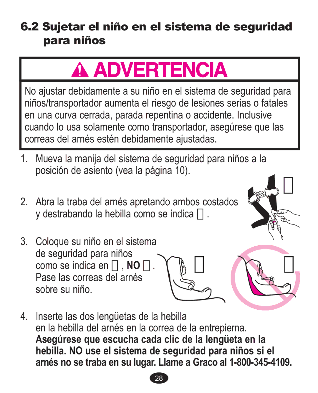 Graco AlanoTM owner manual Sujetarel niño en el sistemade seguridad para niños 